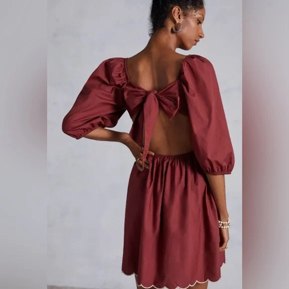 Anthropologie Forever That Girl Scalloped Bow Back Cutouts Mini S Dress - Picture 3 of 7